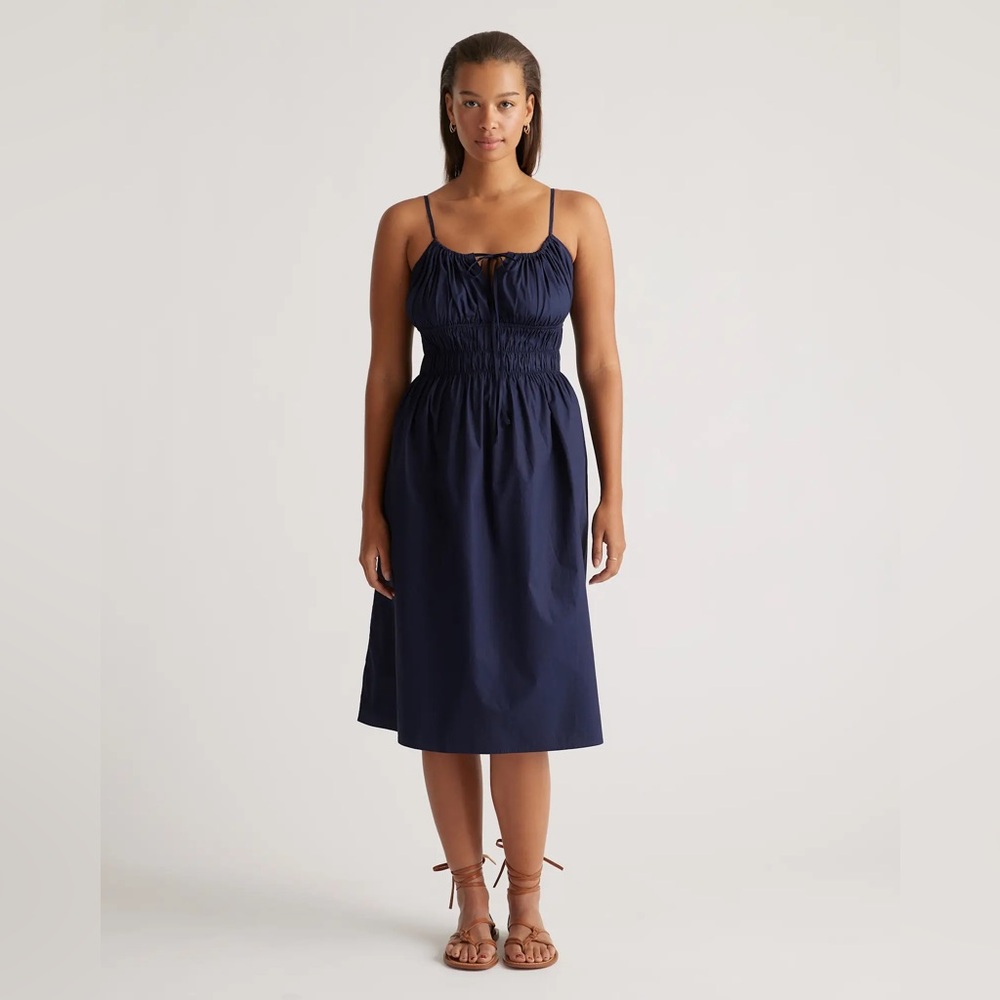 Quince Women's 100% Organic Cotton Keyhole Midi Dress Navy L NEW